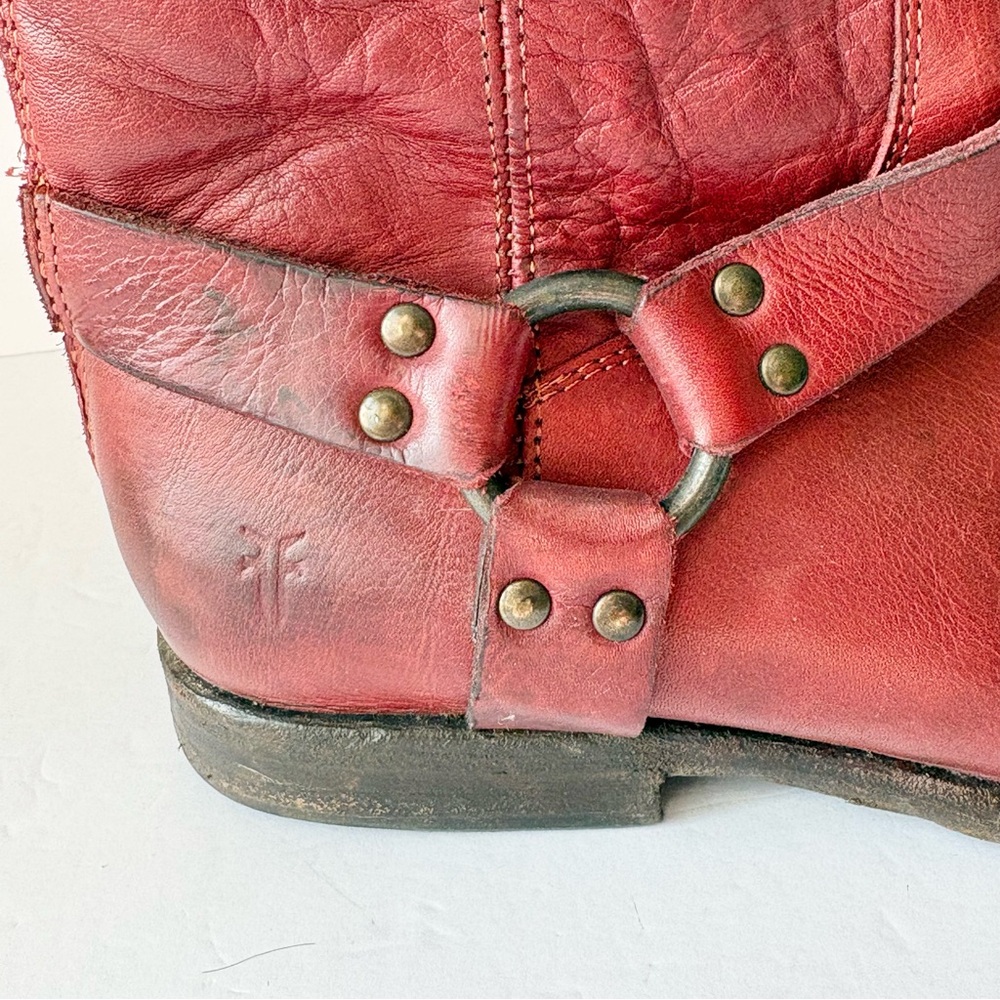 Frye Red Leather Phillip Harness Ankle Boots - Picture 2 of 9